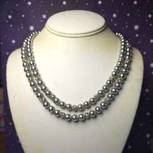 RMN Silver Gray Round Bead Double Strand Necklace